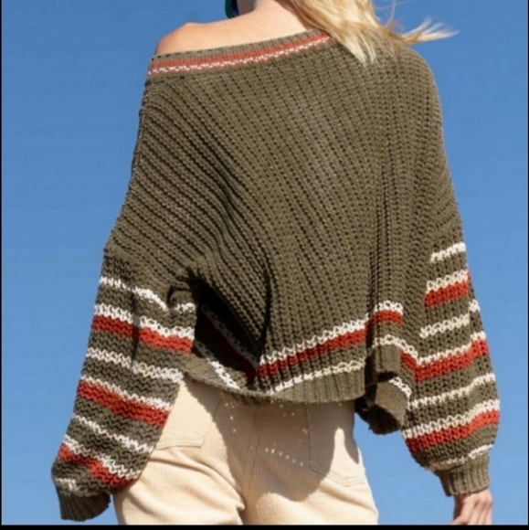 POL BEST SELLER BOYFRIEND Chunky Green And Multi Stripe Color Cozy Sweater - Picture 7 of 7